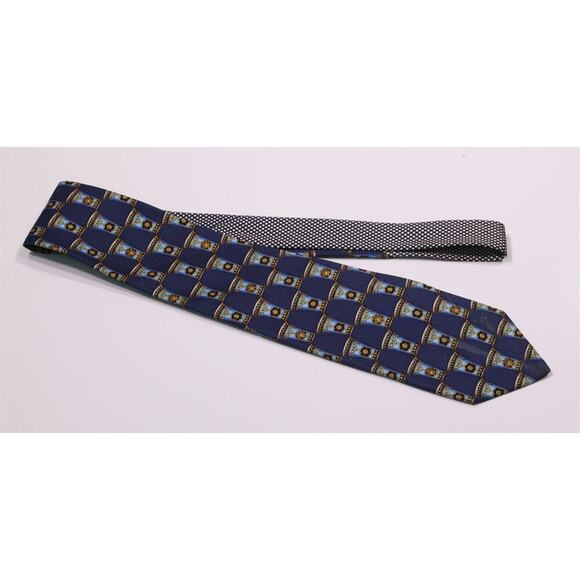 Gianni Versace Vintage 90's Medusa Head Pillars Blue Silk Necktie Tie - Picture 2 of 8